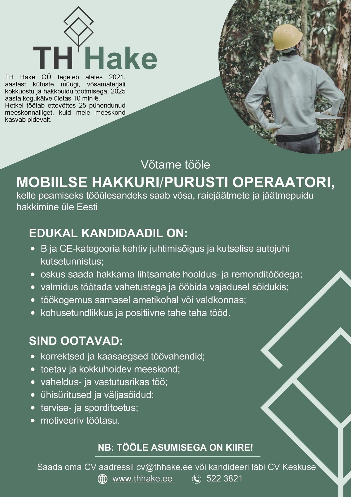 TH Hake OÜ Mobiilse hakkuri / purusti operaator