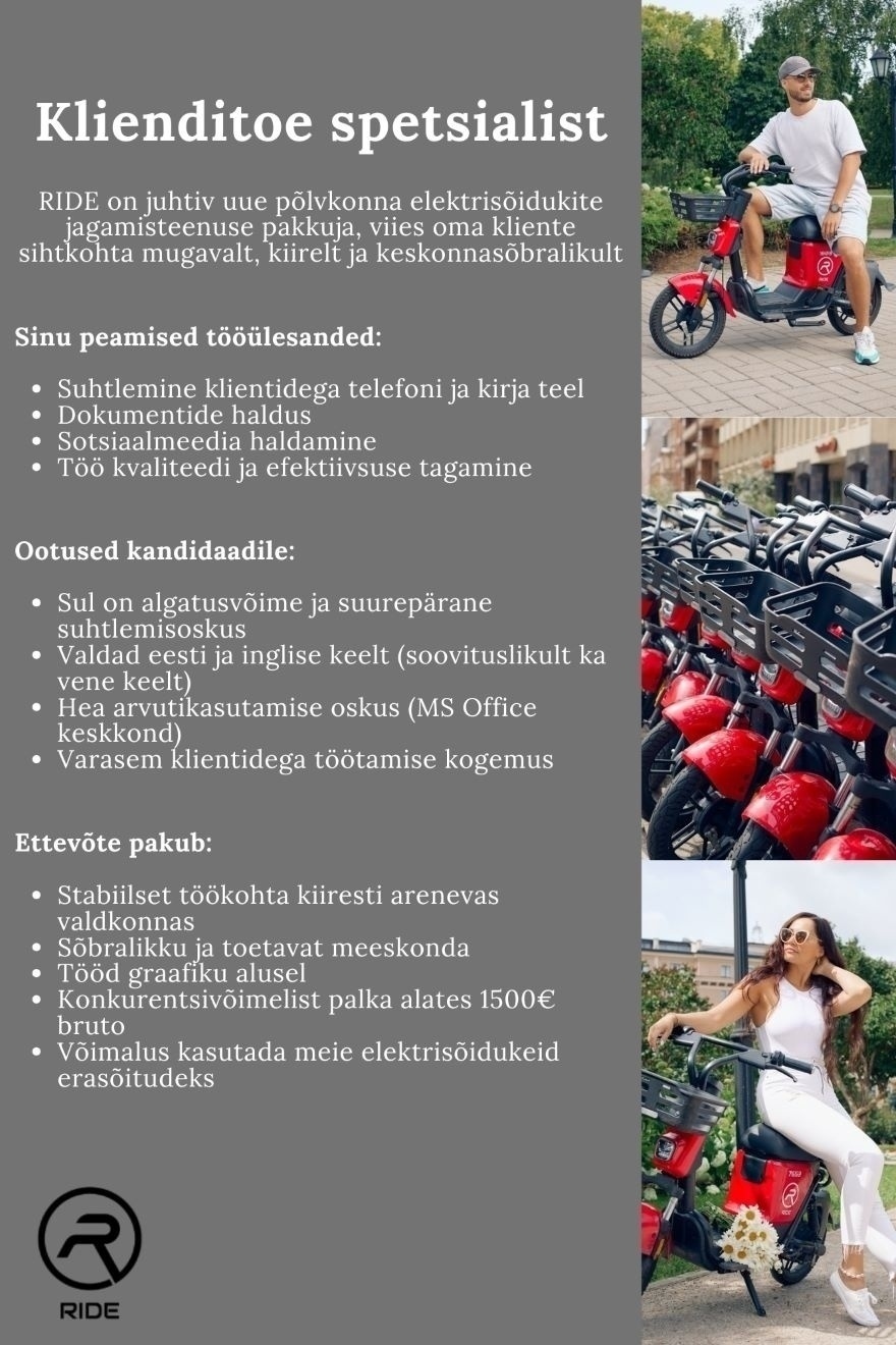 RIDEEE OÜ Klienditoe spetsialist