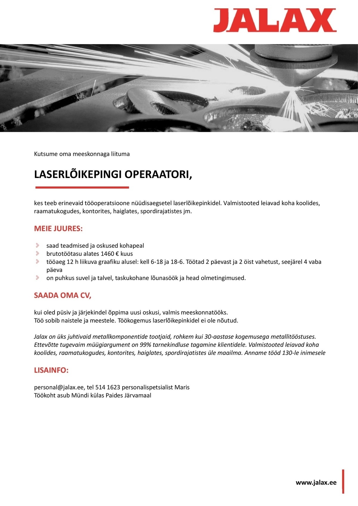 Jalax AS Laserlõikepingi operaator