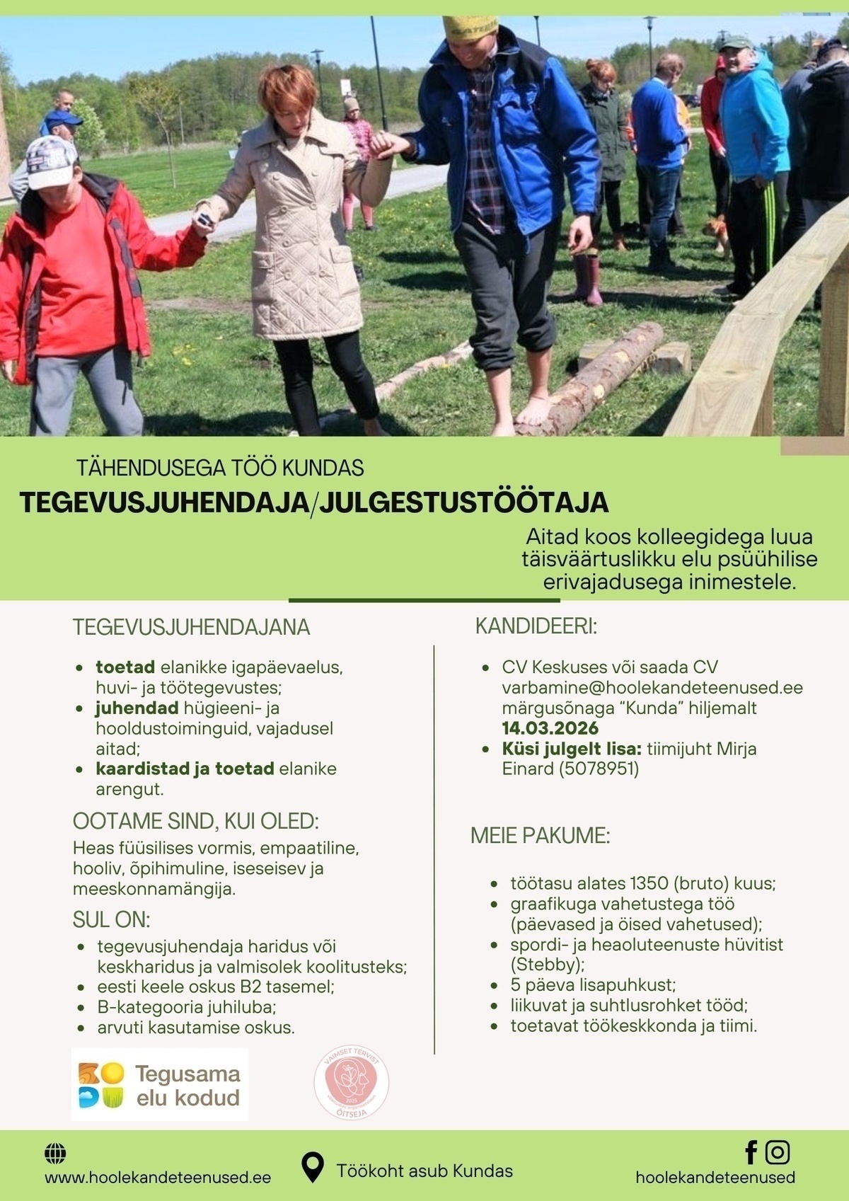 HOOLEKANDETEENUSED AS TÄHENDUSEGA TÖÖ tegevusjuhendajale Kundas