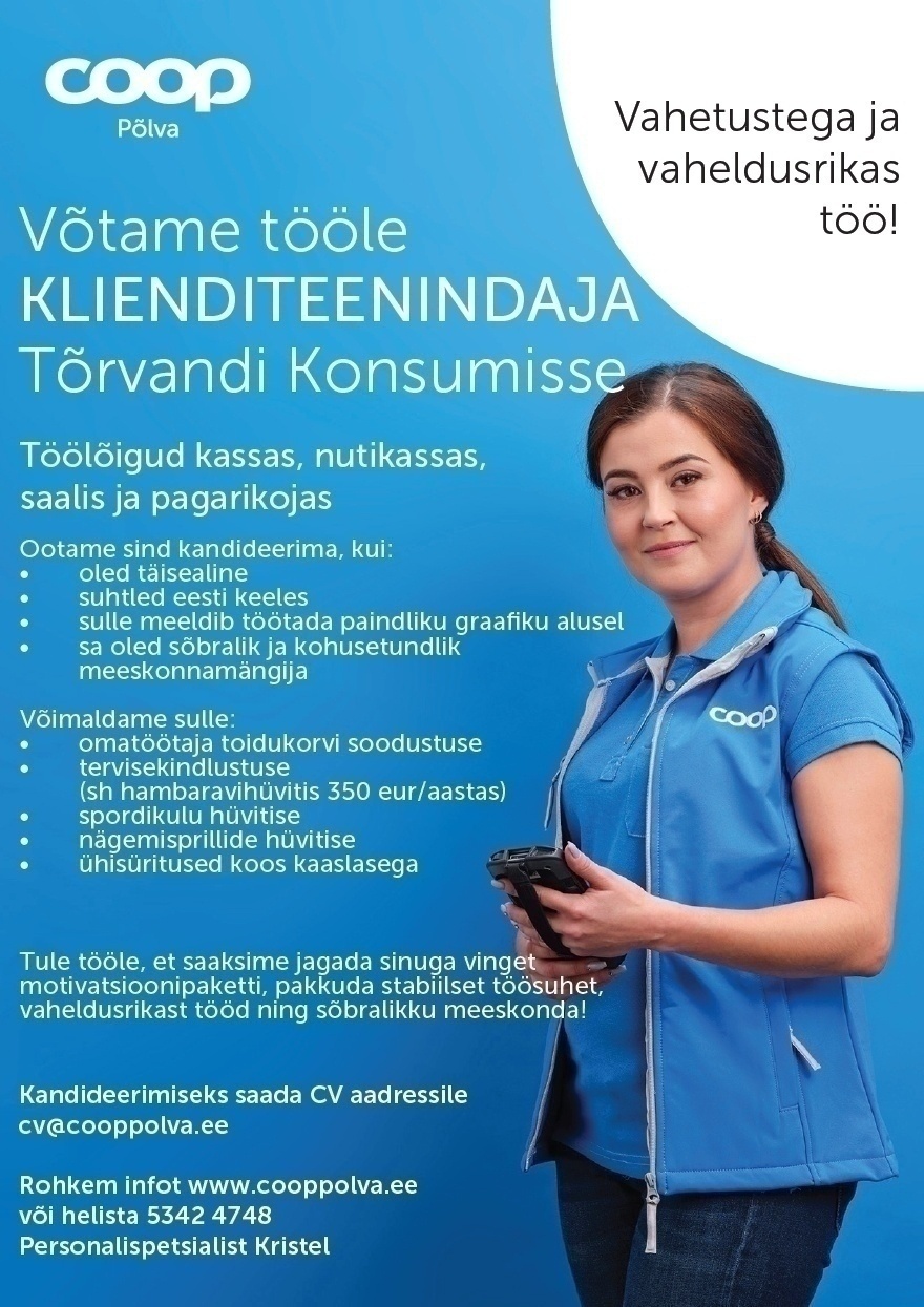 Coop Põlva Tarbijate Ühistu Klienditeenindaja Tõrvandi Coop Konsumis