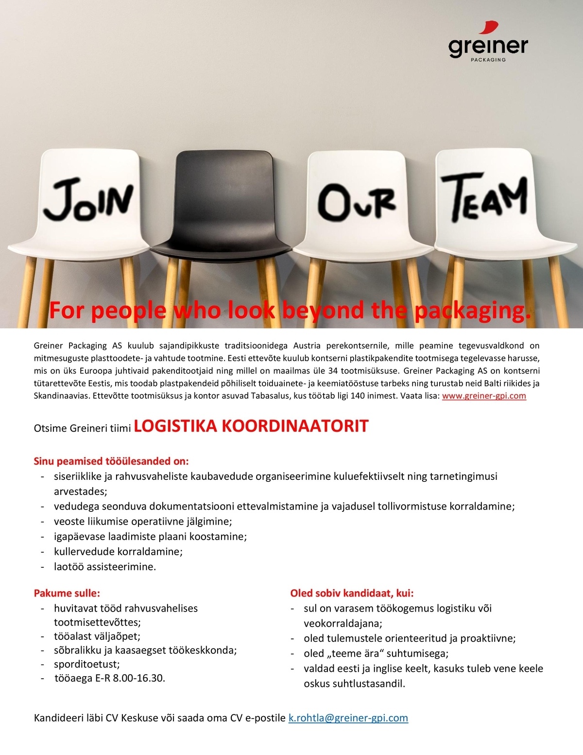 Greiner Packaging AS Logistika koordinaator