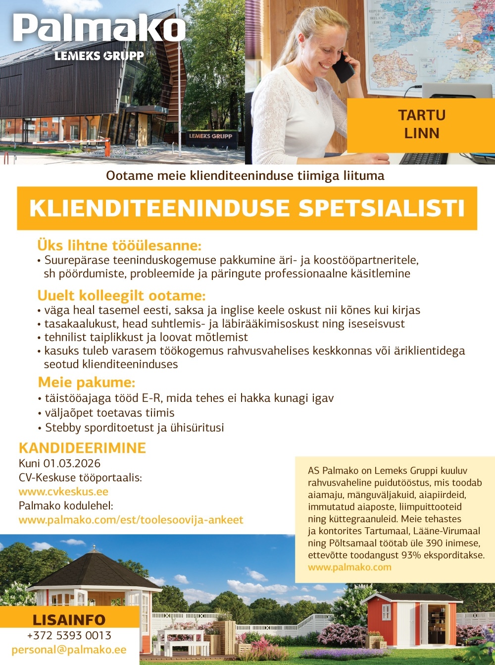 Palmako AS Klienditeeninduse spetsialist