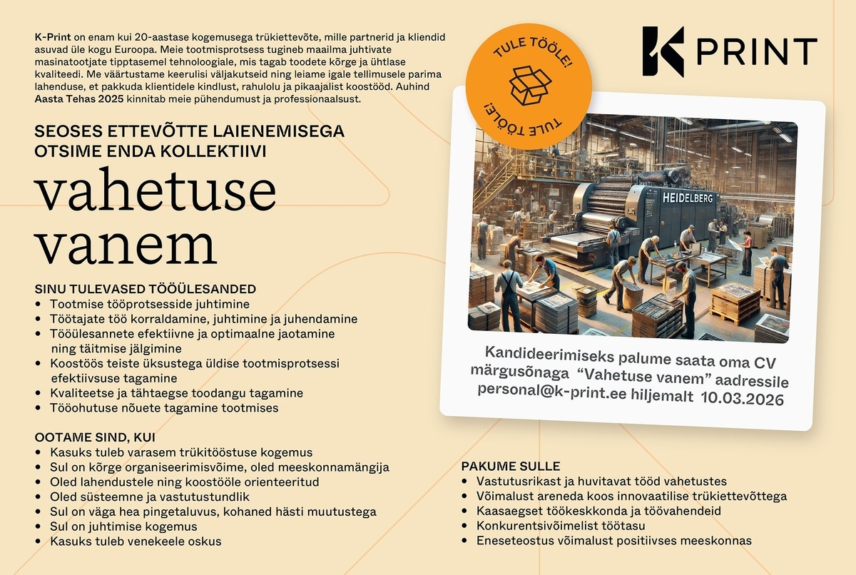 K-Print OÜ Vahetusevanem