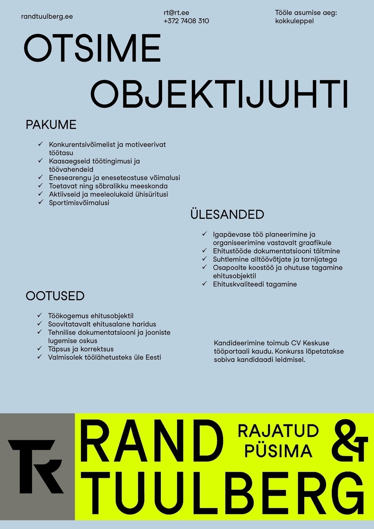 Ehitusfirma Rand ja Tuulberg AS Objektijuht