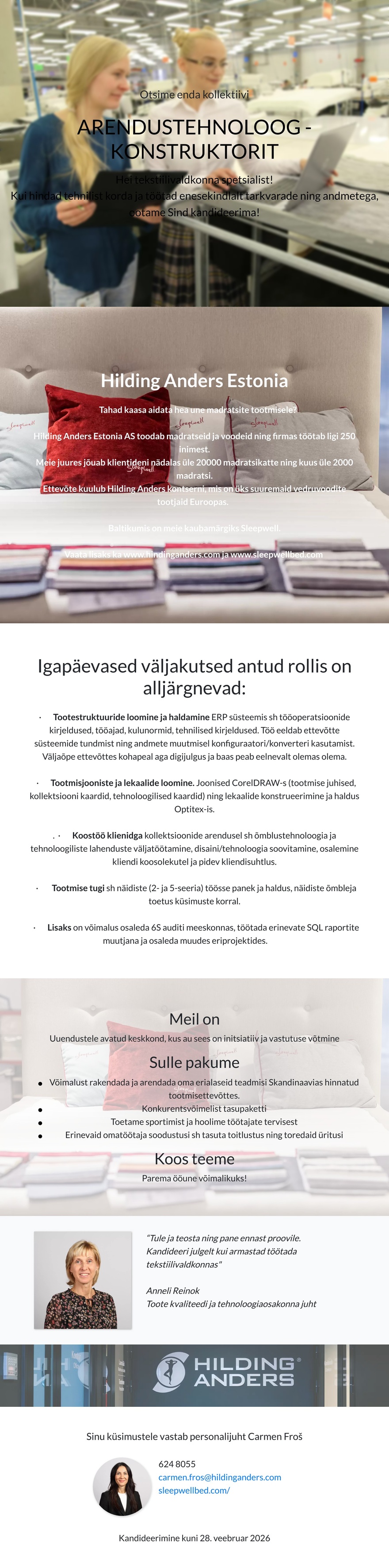 Hilding Anders Estonia Arendustehnoloog - konstruktor