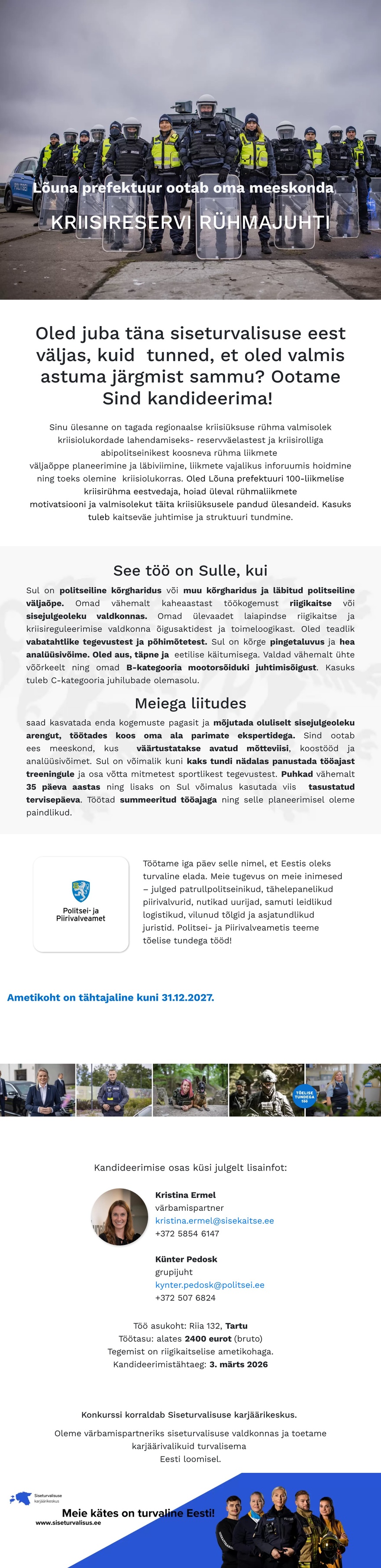 Siseturvalisuse karjäärikeskus Kriisireservi rühmajuht