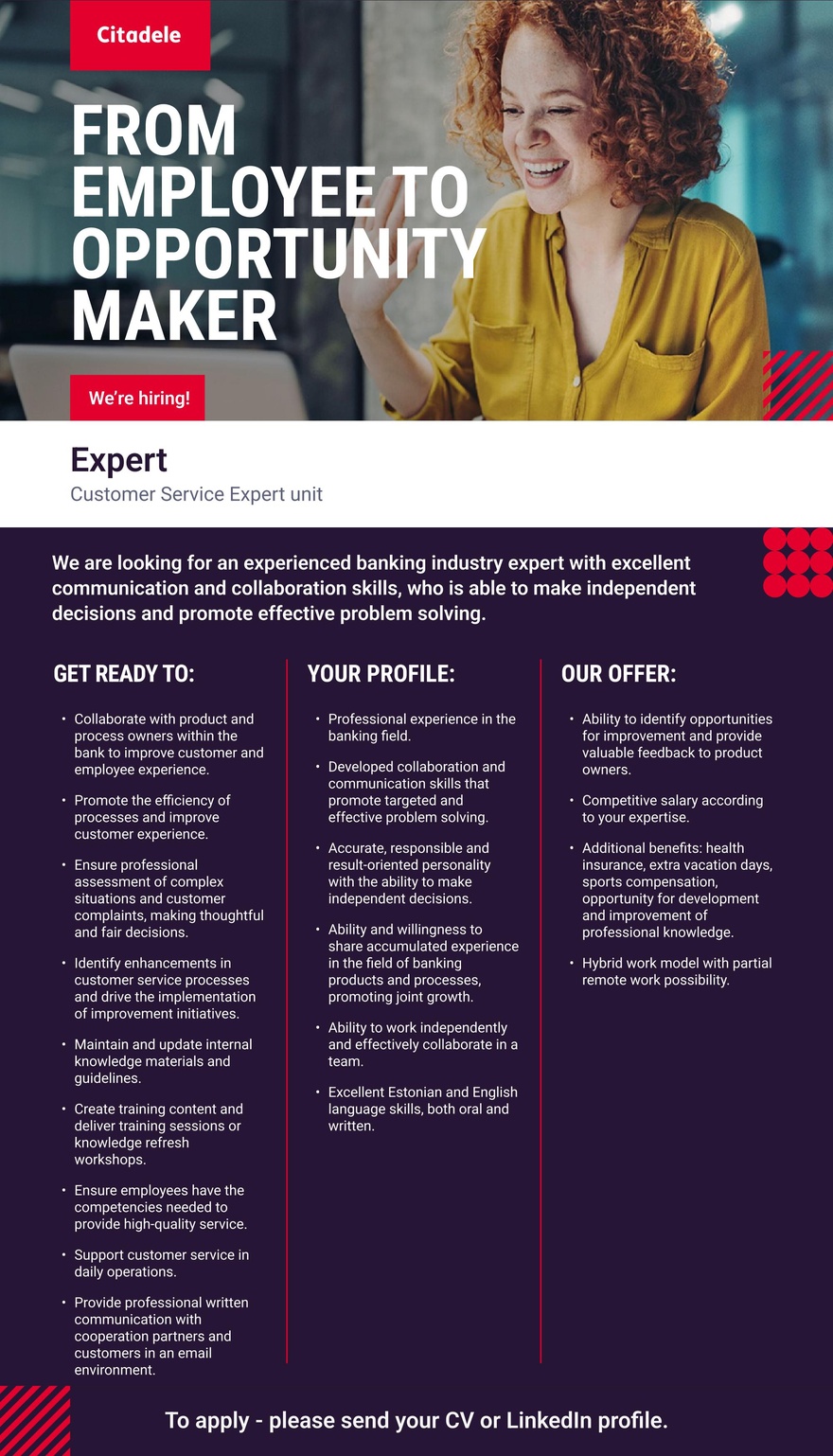 AS CITADELE BANKA EESTI FILIAAL Expert (Customer Service Expert unit)