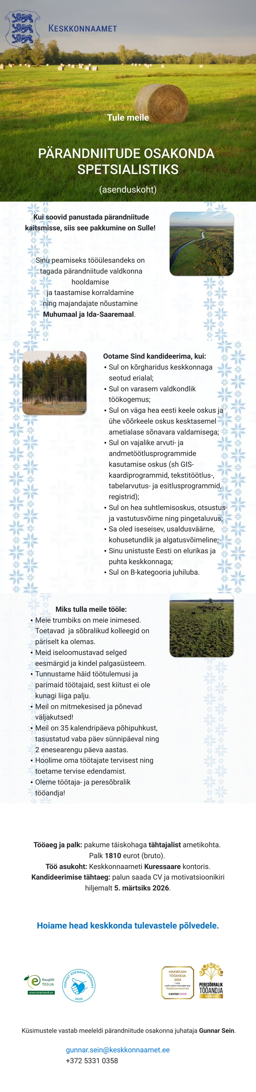 Keskkonnaamet Pärandniitude osakond spetsialist