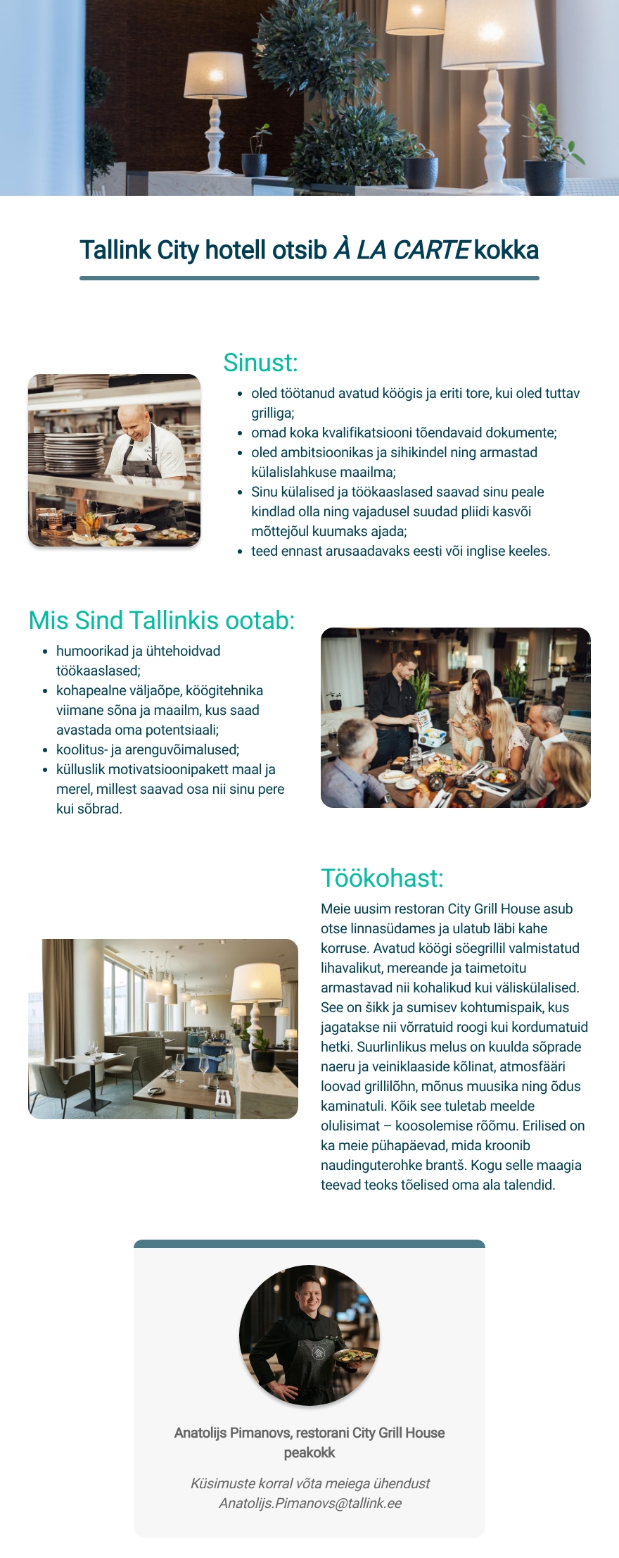 Tallink Grupp AS Tallink City hotelli À la carte kokk