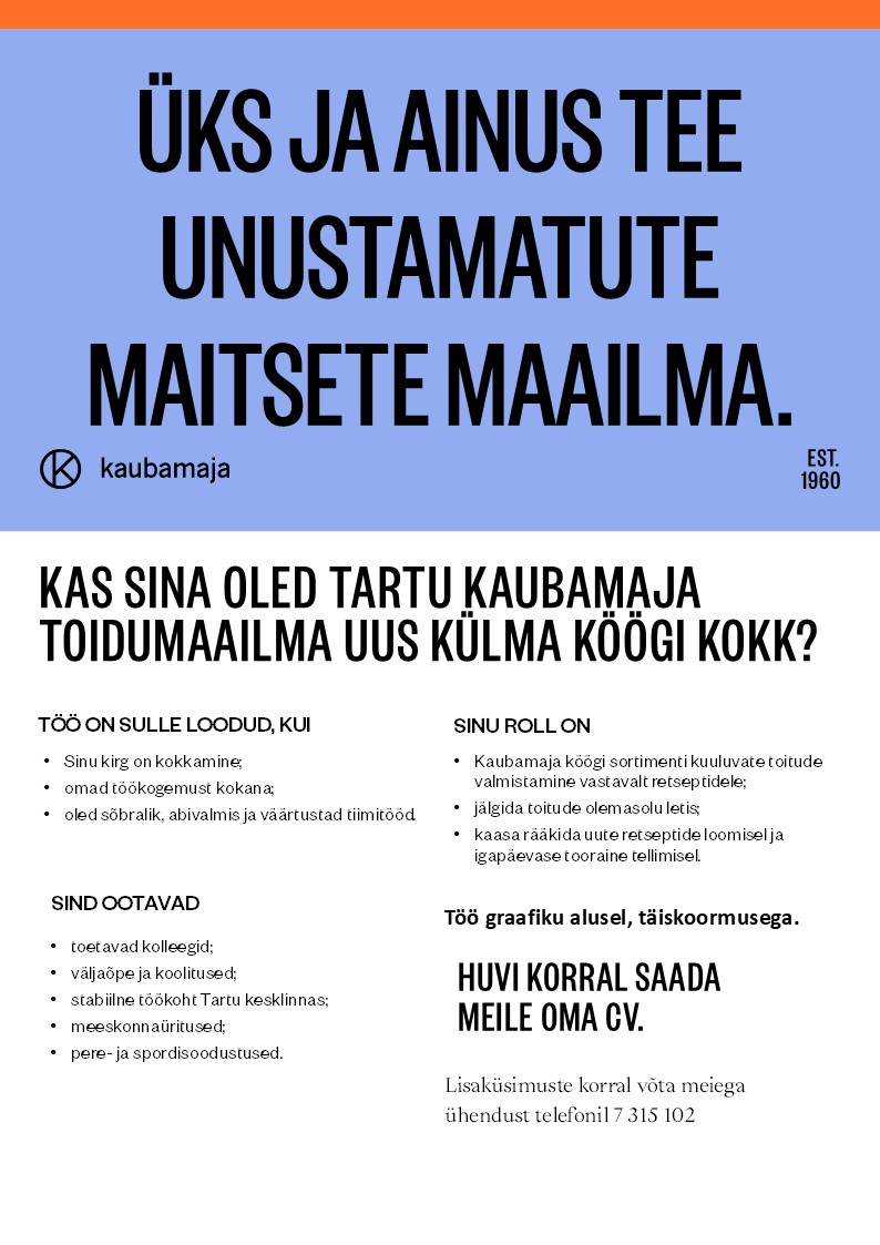 Kaubamaja Külma köögi kokk Tartu Kaubamaja Toidumaailmas