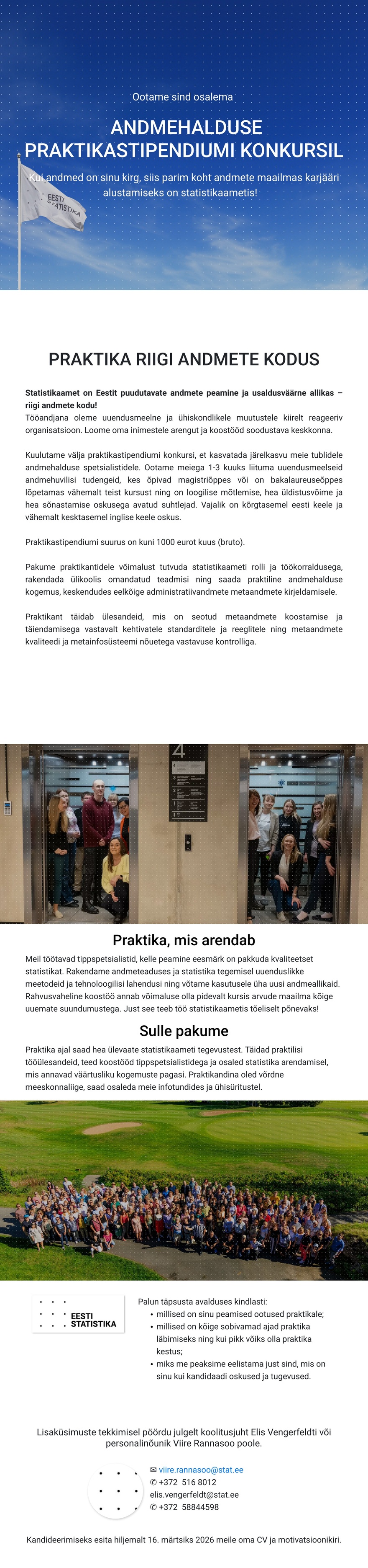 Statistikaamet Andmehalduse praktikastipendium