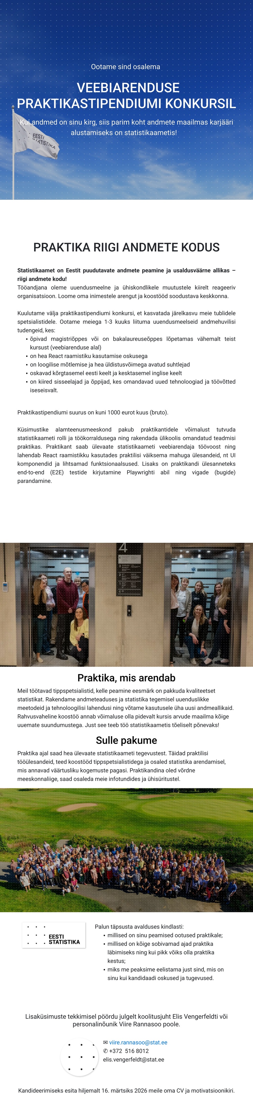 Statistikaamet Veebiarenduse praktikastipendium