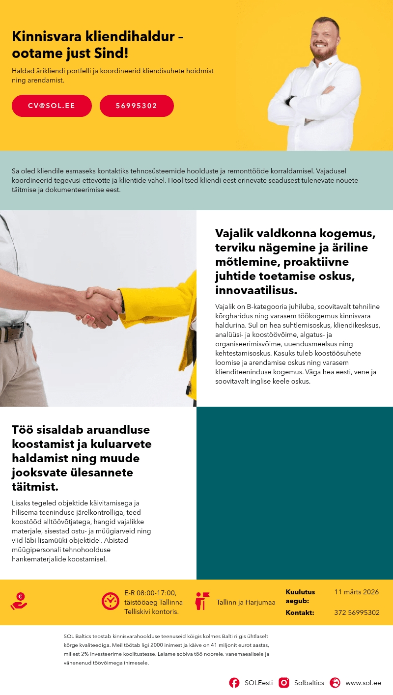 SOL Baltics OÜ Kinnisvara kliendihaldur - ootame just Sind!