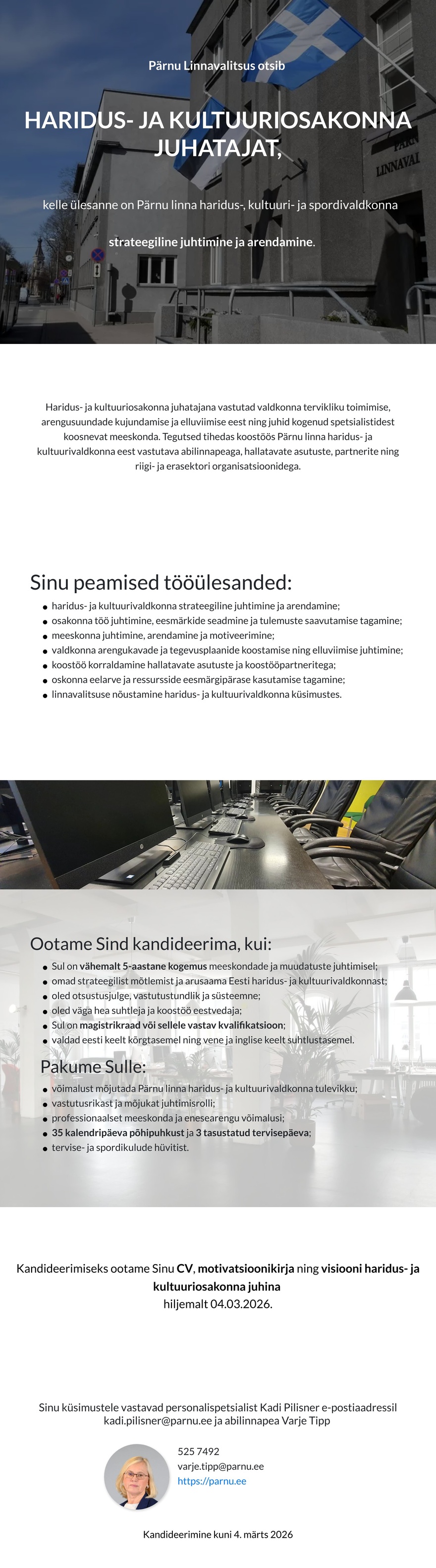 Pärnu Linnavalitsus Haridus- ja kultuuriosakonna juhataja