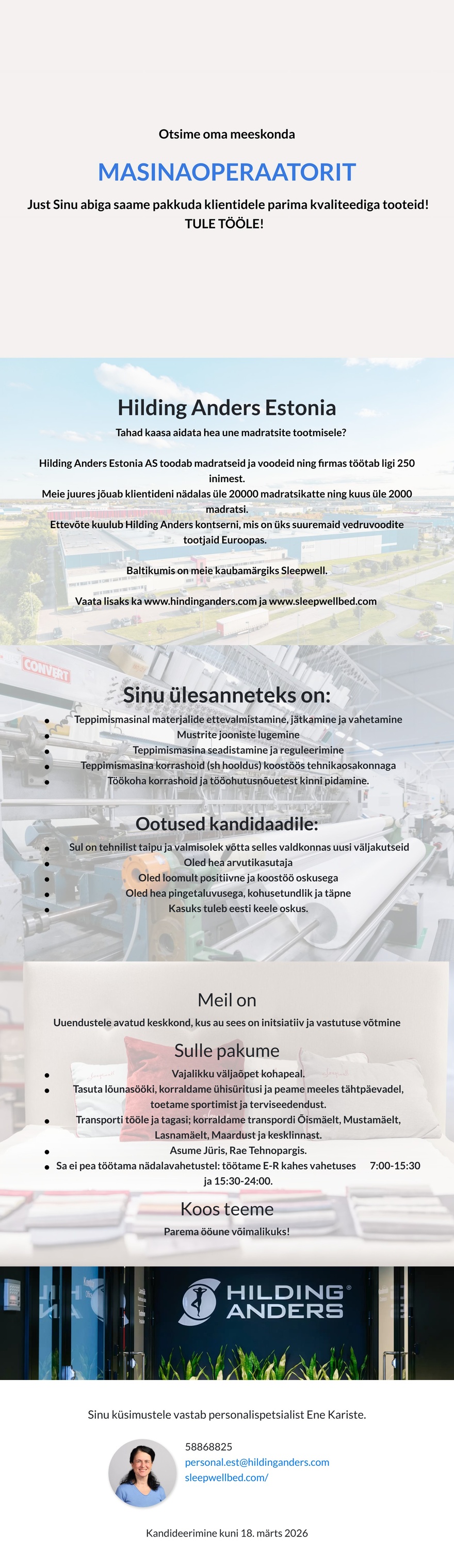 Hilding Anders Estonia Masinaoperaator