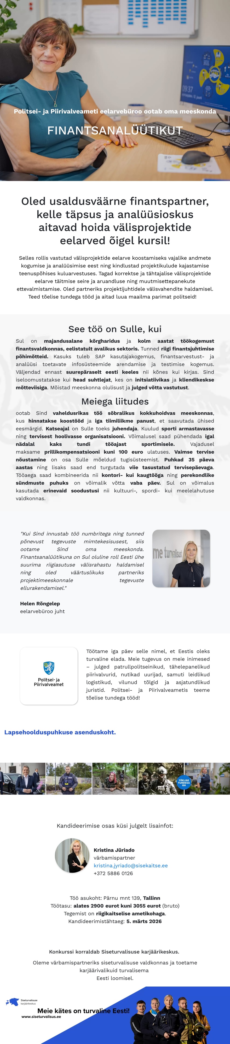 Siseturvalisuse karjäärikeskus Finantsanalüütik (tähtajaline)