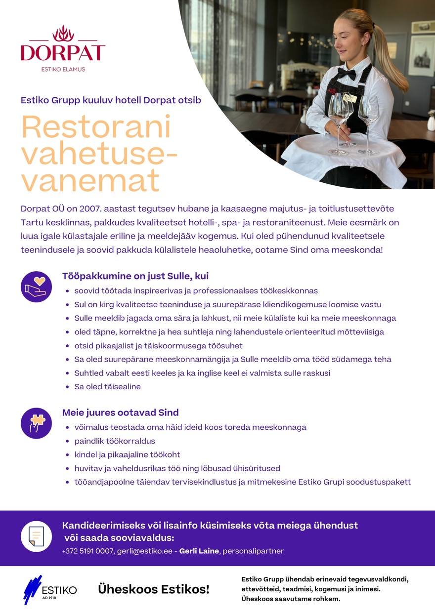 Dorpat OÜ Dorpat restorani vahetusevanem
