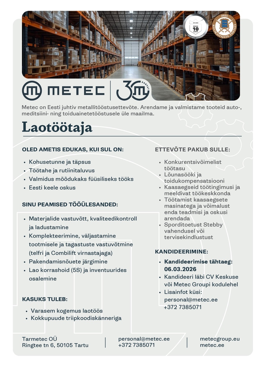 Tarmetec OÜ Laotöötaja