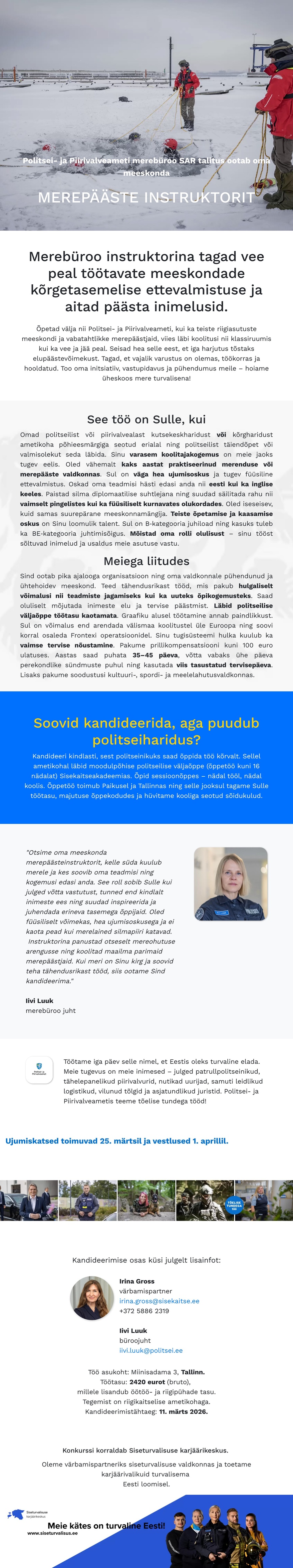 Siseturvalisuse karjäärikeskus Merepääste instruktor