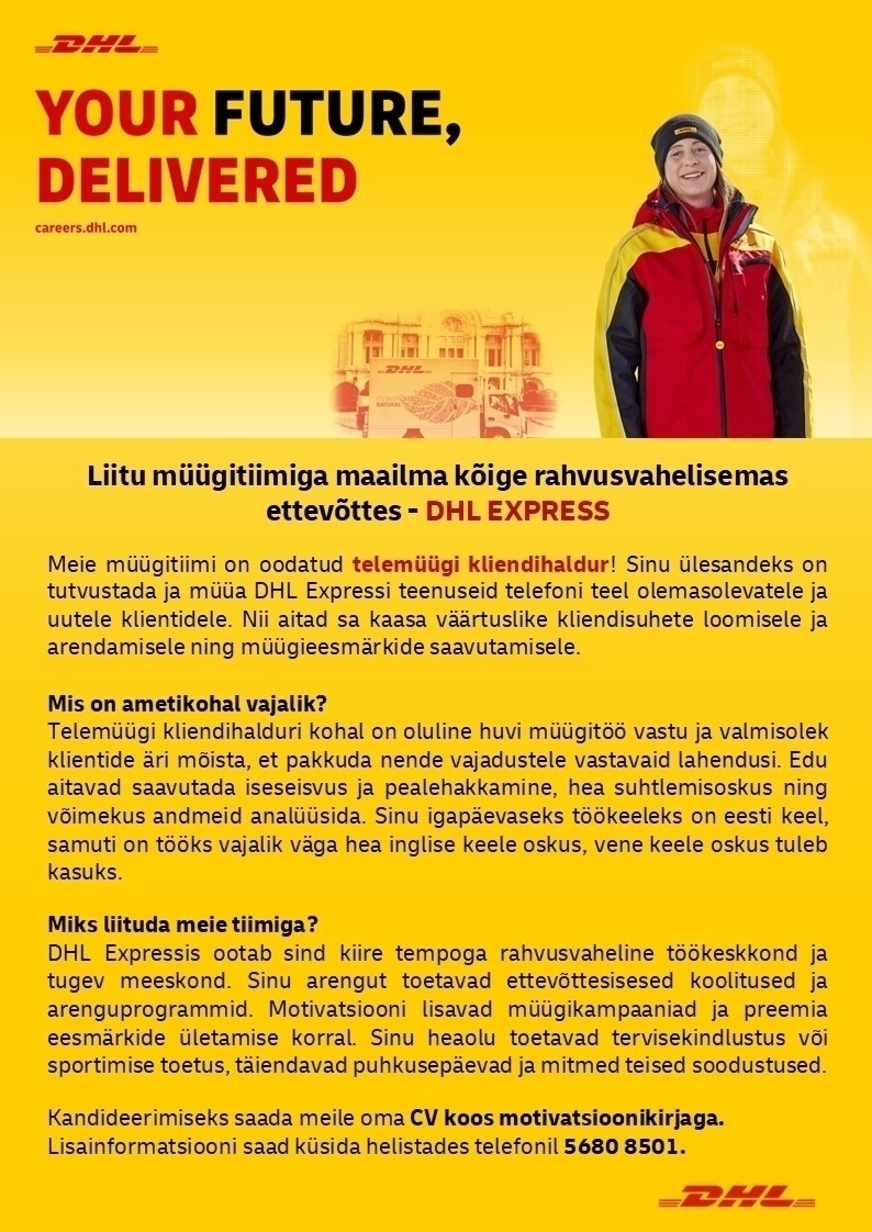 DHL Express Estonia AS Telemüügi kliendihaldur