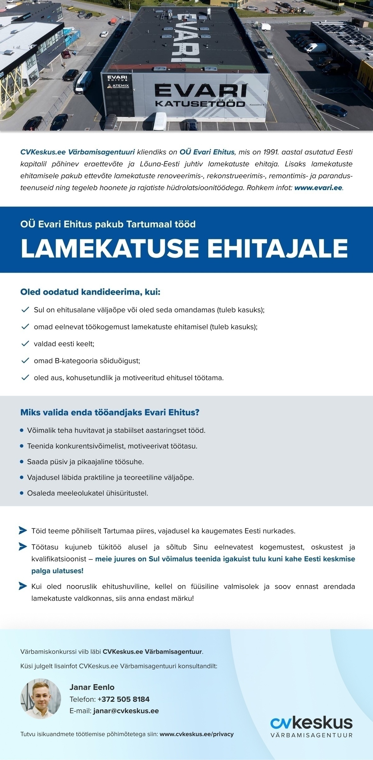 OÜ Evari Ehitus LAMEKATUSE EHITAJA