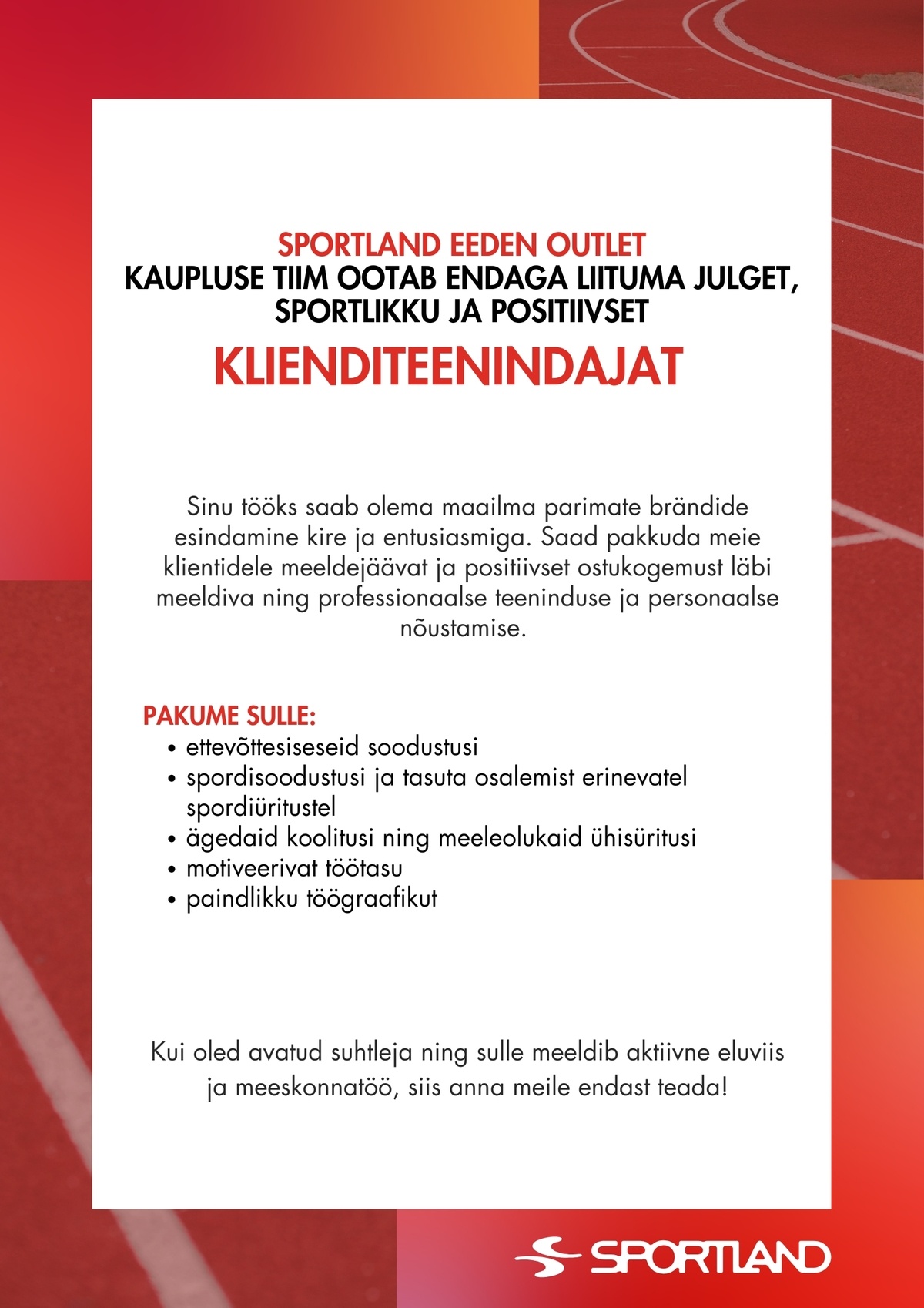 Sportland Eesti Sportland Eeden Outlet klienditeenindaja