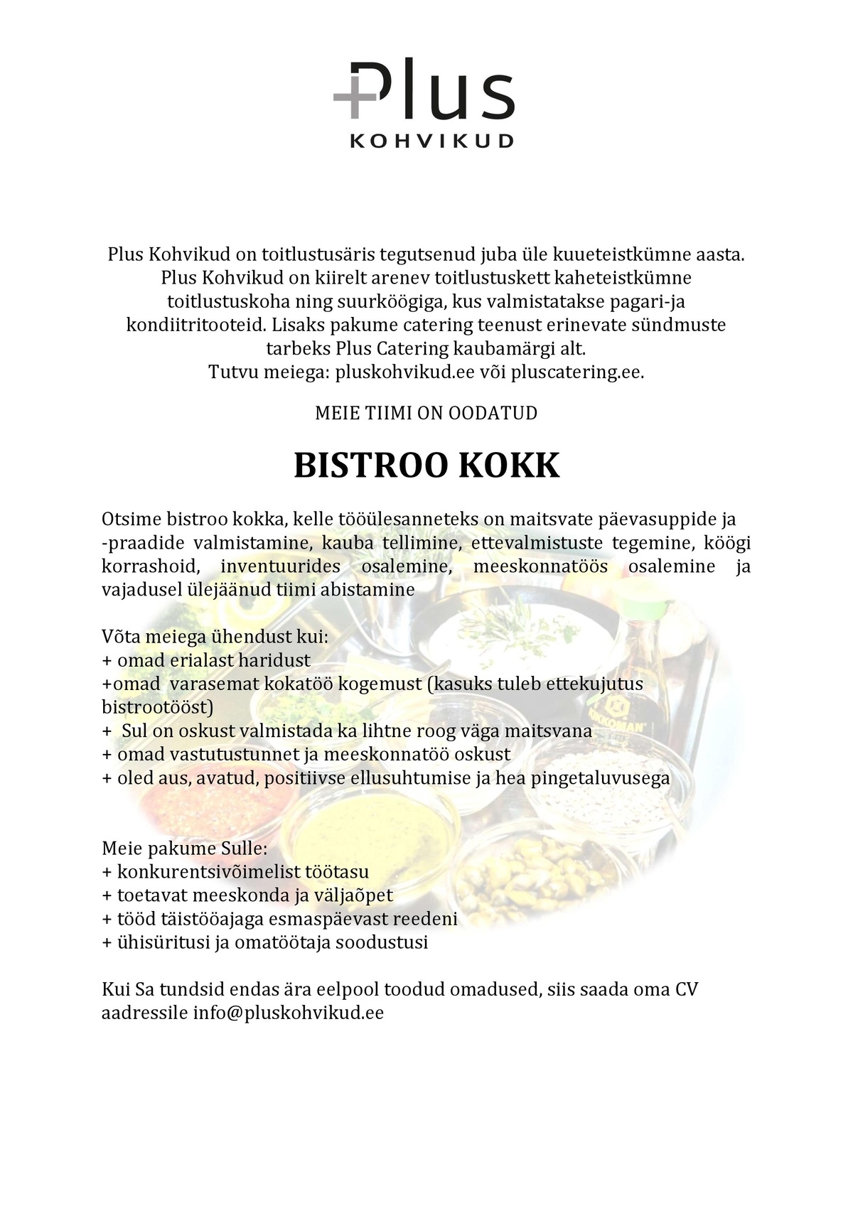 Plus Kohvikud OÜ Kokk