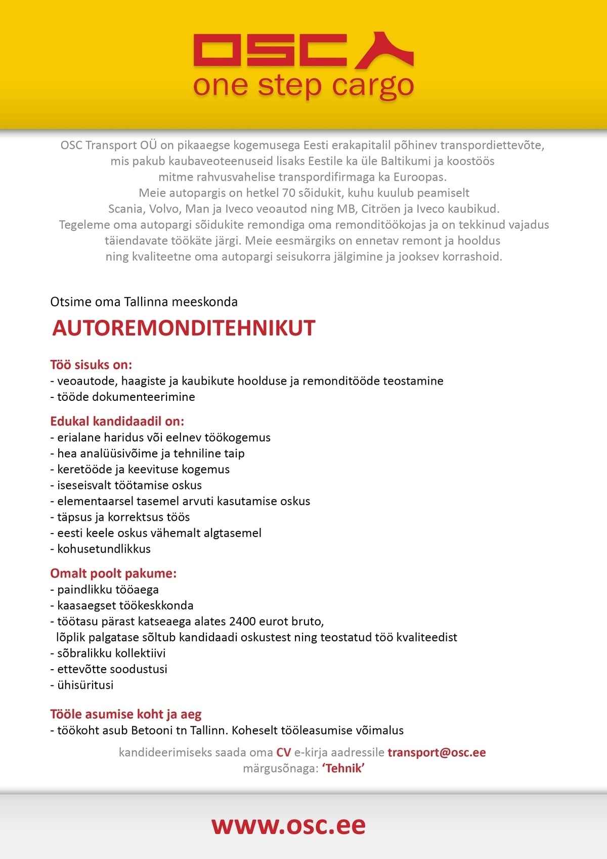 OSC TRANSPORT OÜ Autoremonditehnik