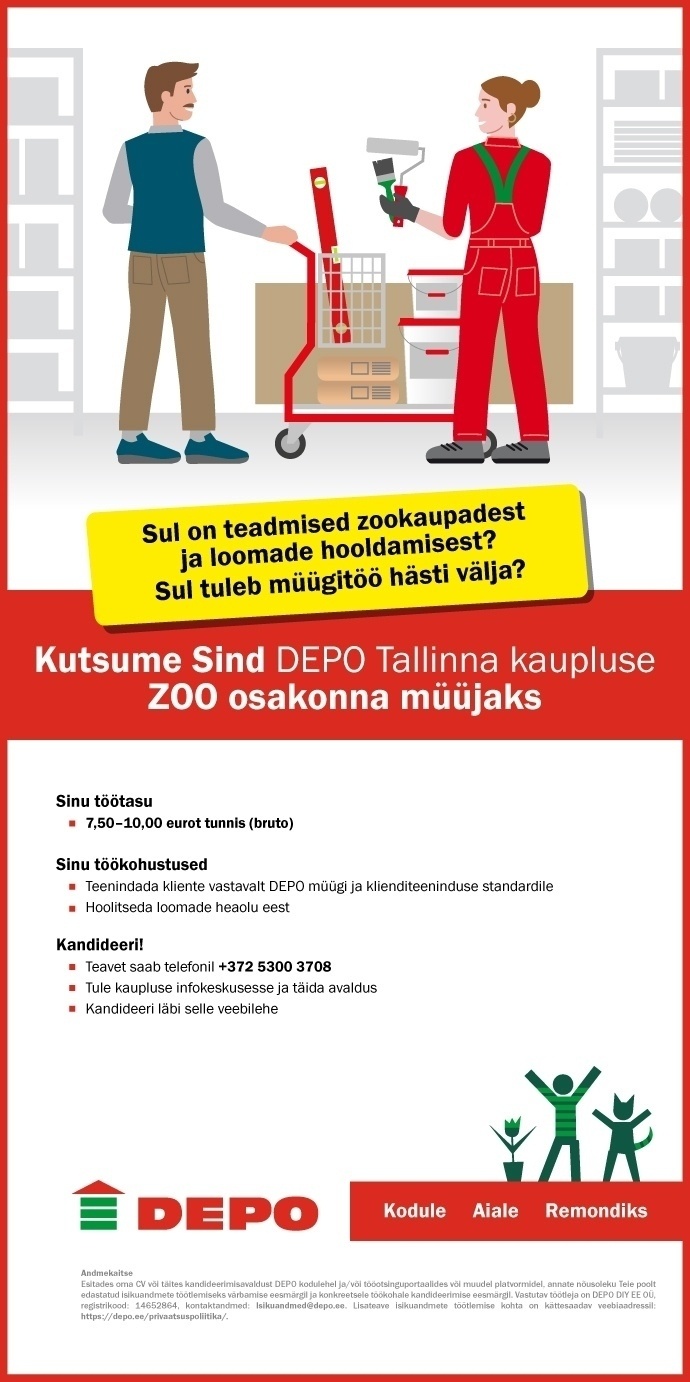 DEPO DIY EE OÜ ZOO osakonna juhataja, Veerenni (Veskiposti 1)