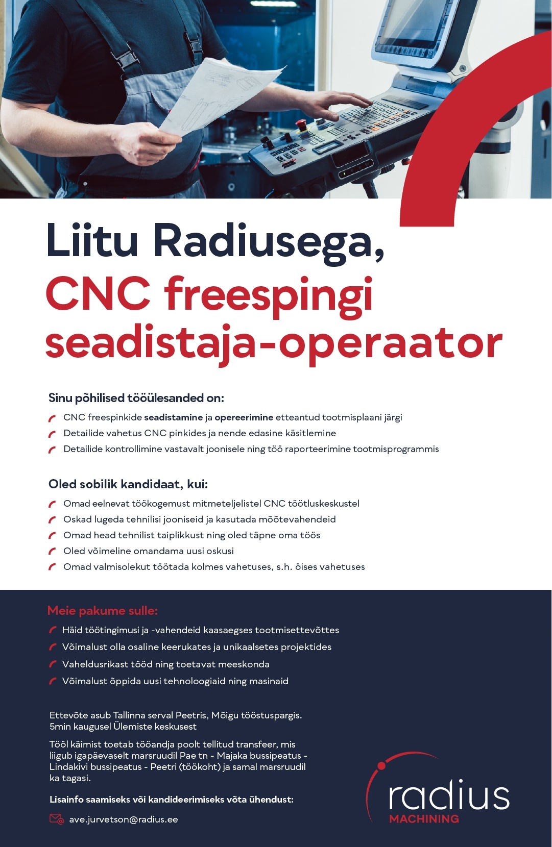 RADIUS MACHINING OÜ CNC freespingi seadistaja-operaator
