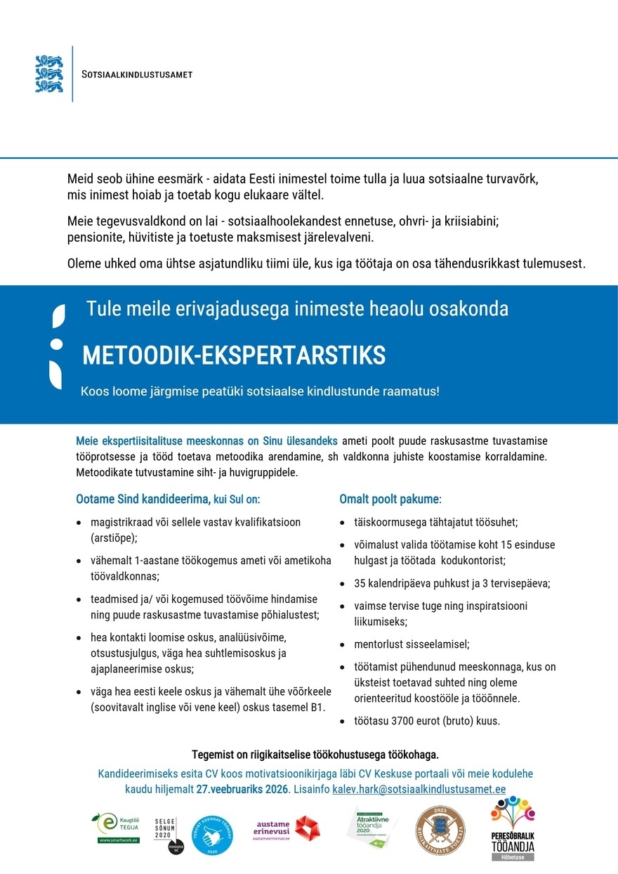 Sotsiaalkindlustusamet Metoodik-ekspertarst