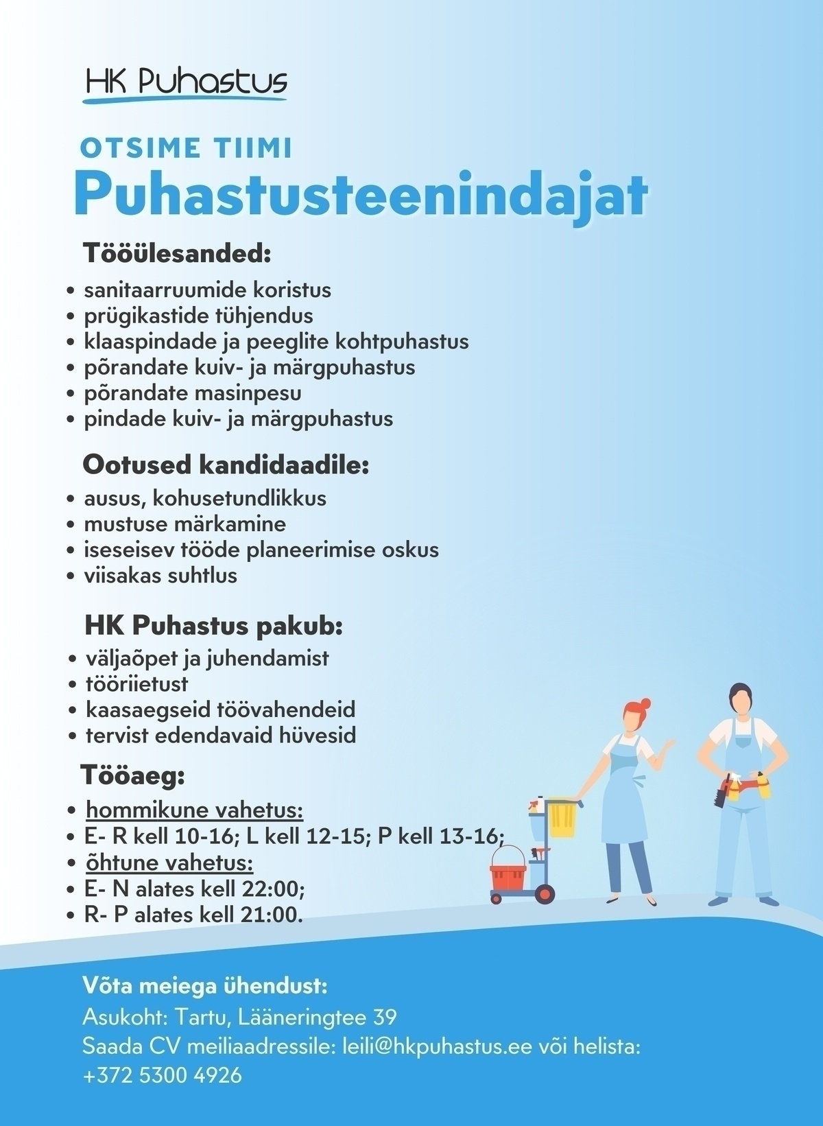 HK Puhastus OÜ Puhastusteenindaja