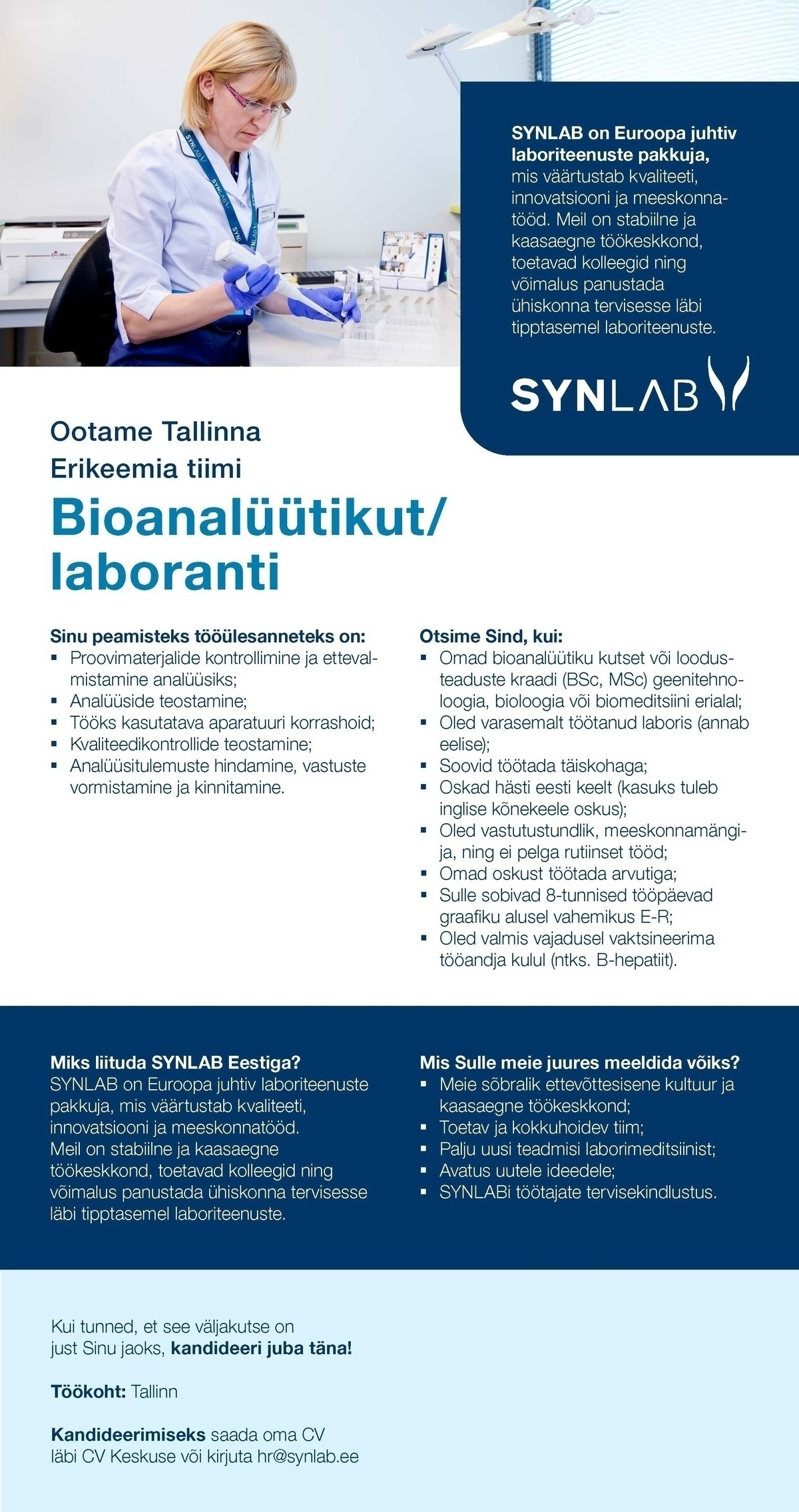 SYNLAB Eesti OÜ Bioanalüütik/laborant