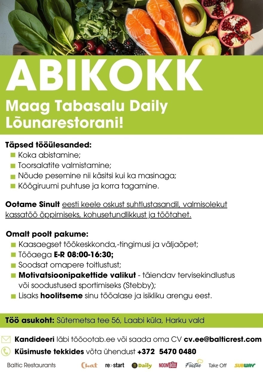 Baltic Restaurants Estonia AS ABIKOKK Maag Tabasalu Daily Lõunarestorani!