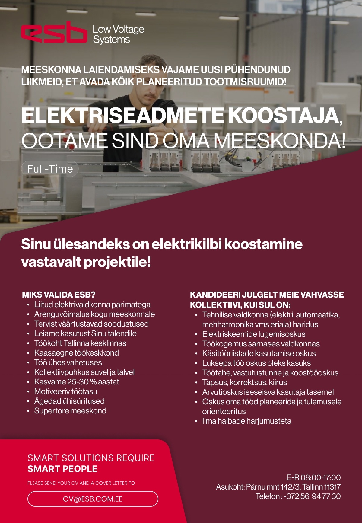 ESB-LVS OÜ ELEKTRISEADMETE KOOSTAJA / СБОРЩИК ЭЛЕКТРООБОРУДОВАНИЯ