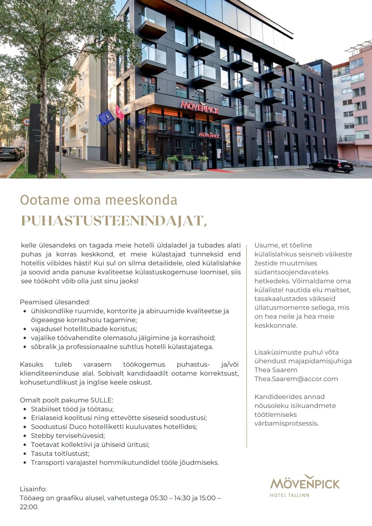 Duco MP OÜ Puhastusteenindaja - liitu Mövenpick Hotel Tallinn meeskonnaga!