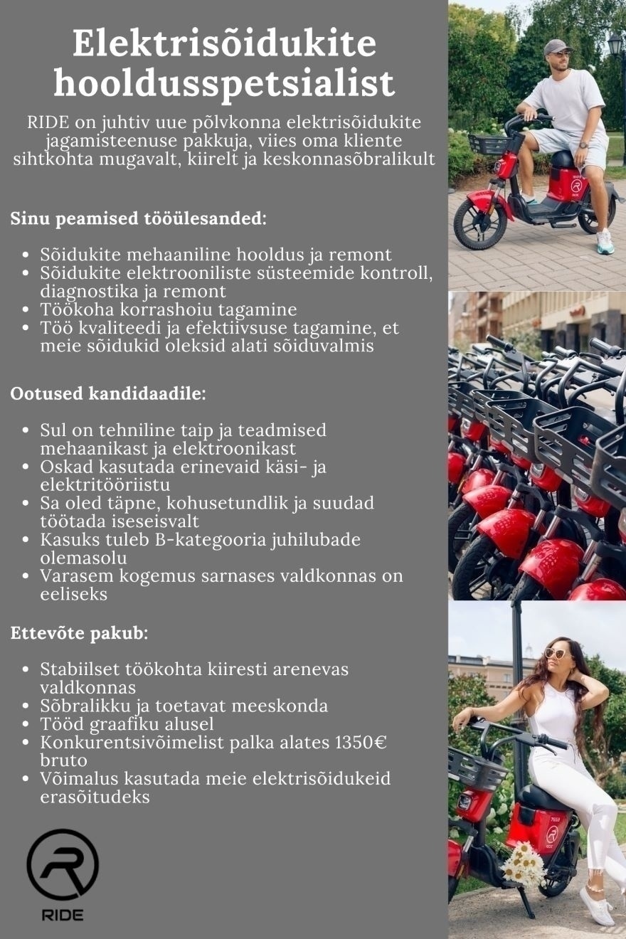 RIDEEE OÜ Elektrisõidukite hooldusspetsialist