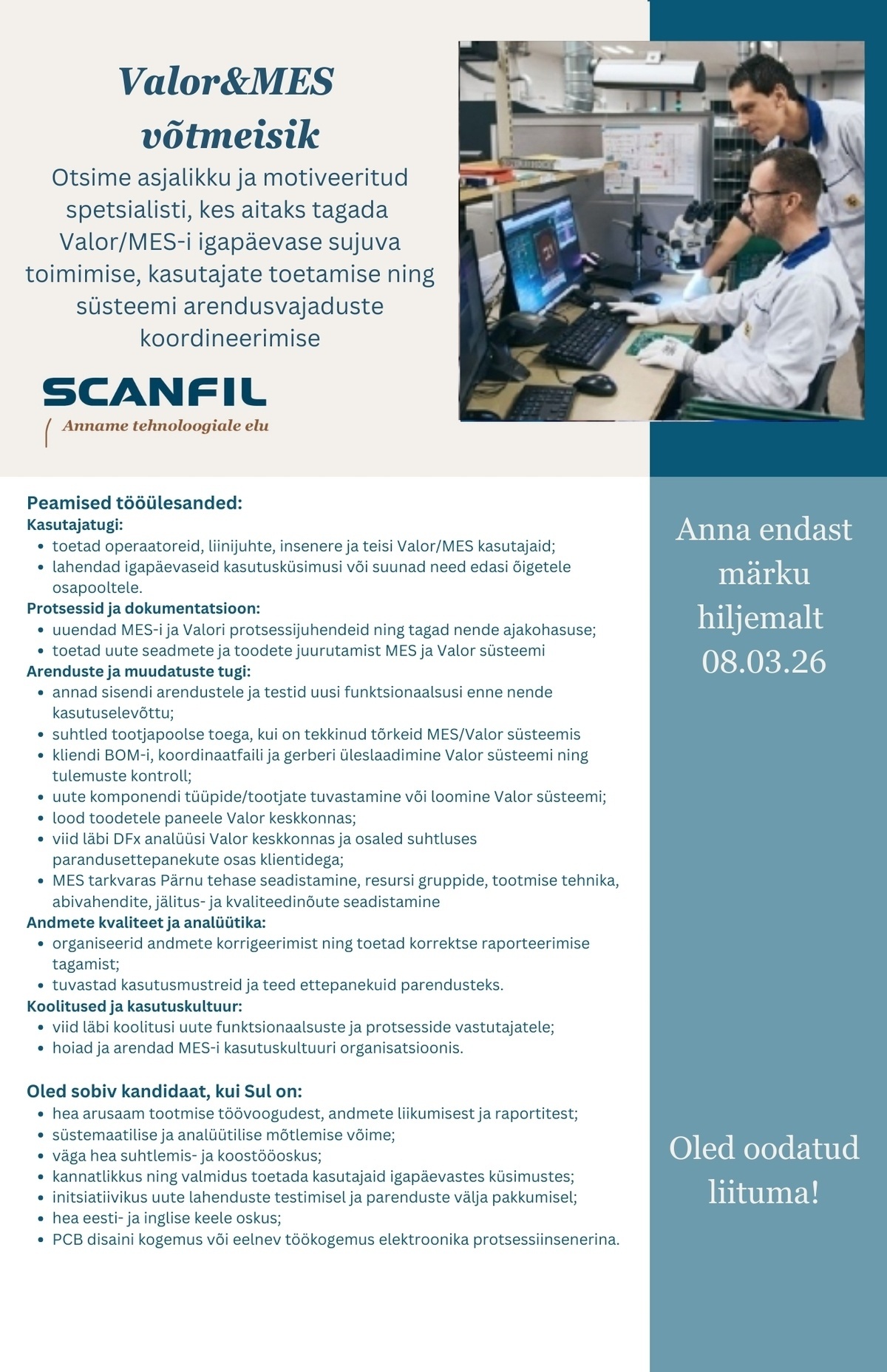 Scanfil OÜ Valor&MES võtmeisik