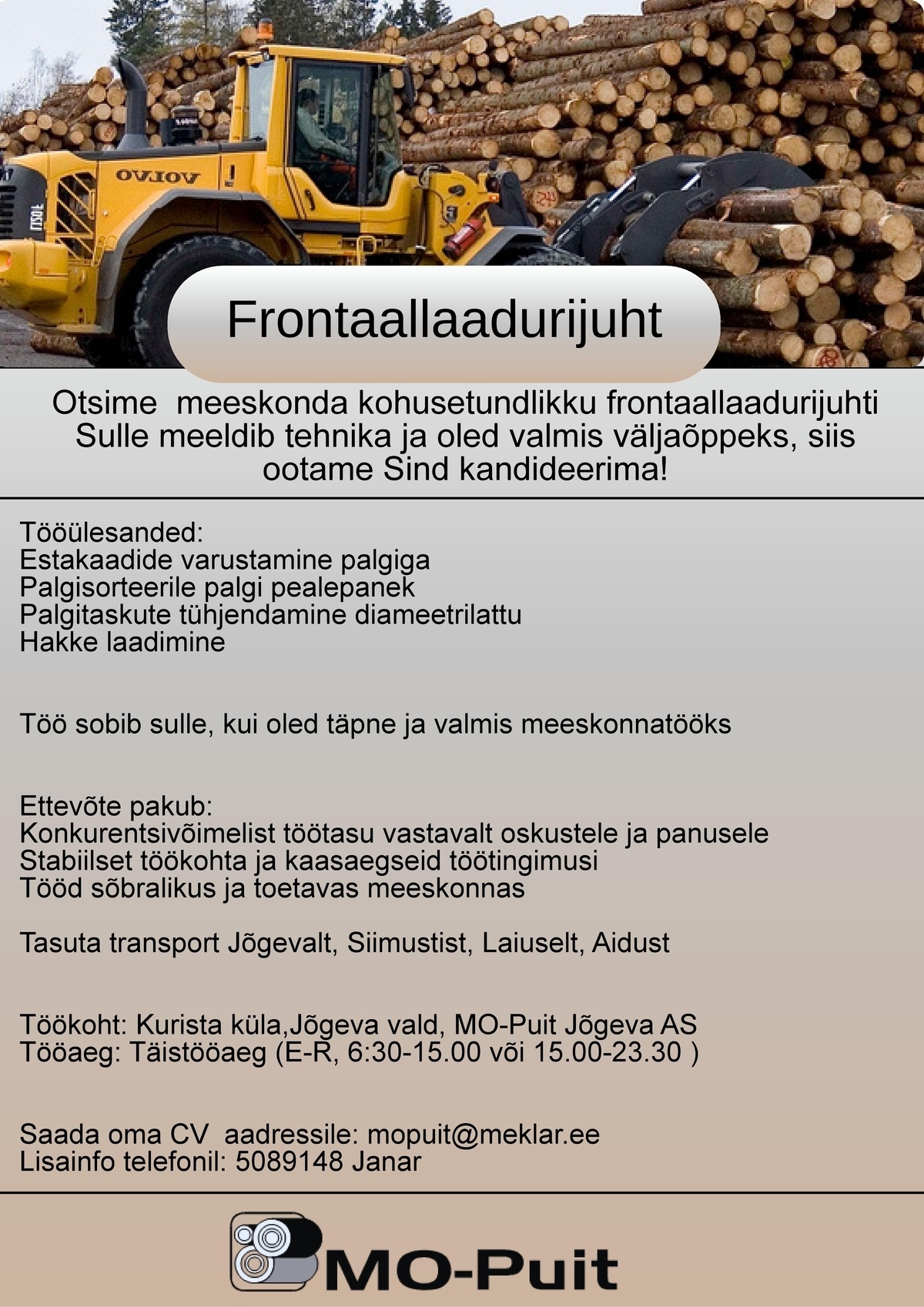 MO-Puit Jõgeva AS Frontaallaadurijuht