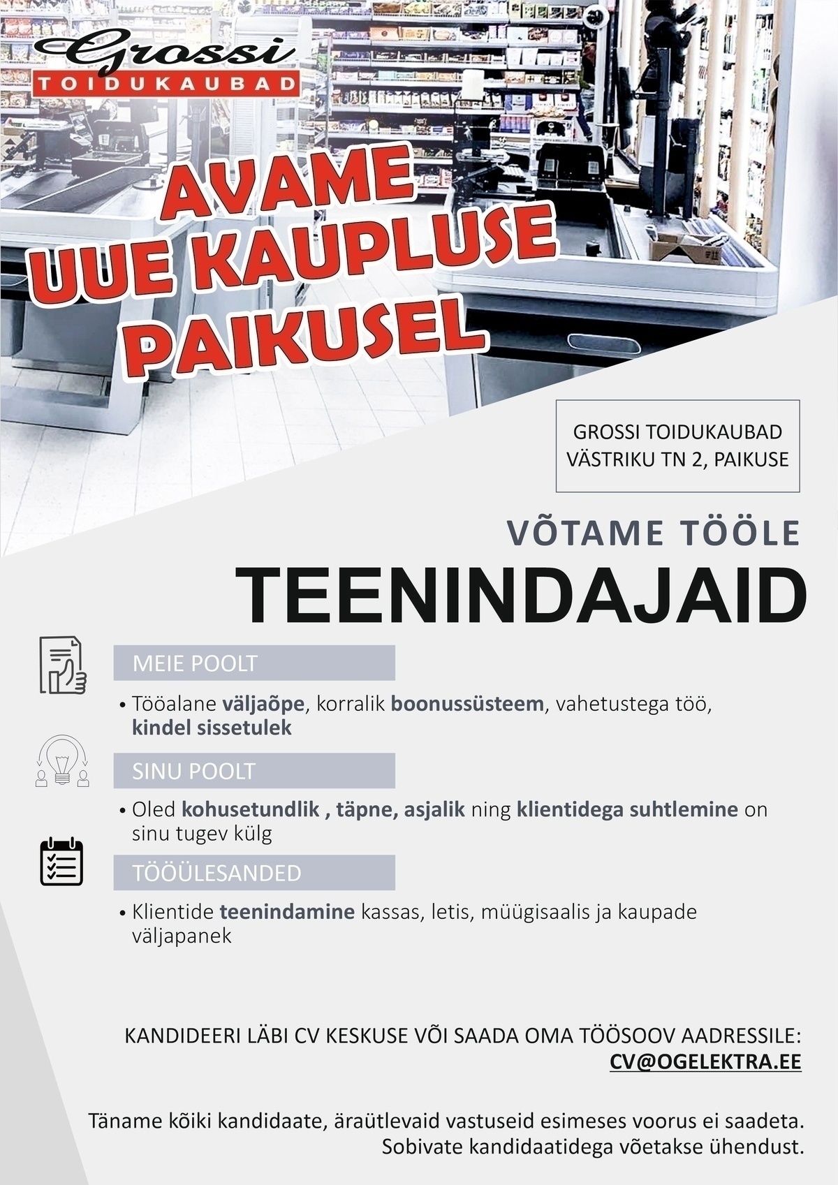 OG Elektra AS Teenindajad (Uus kauplus Paikusel)