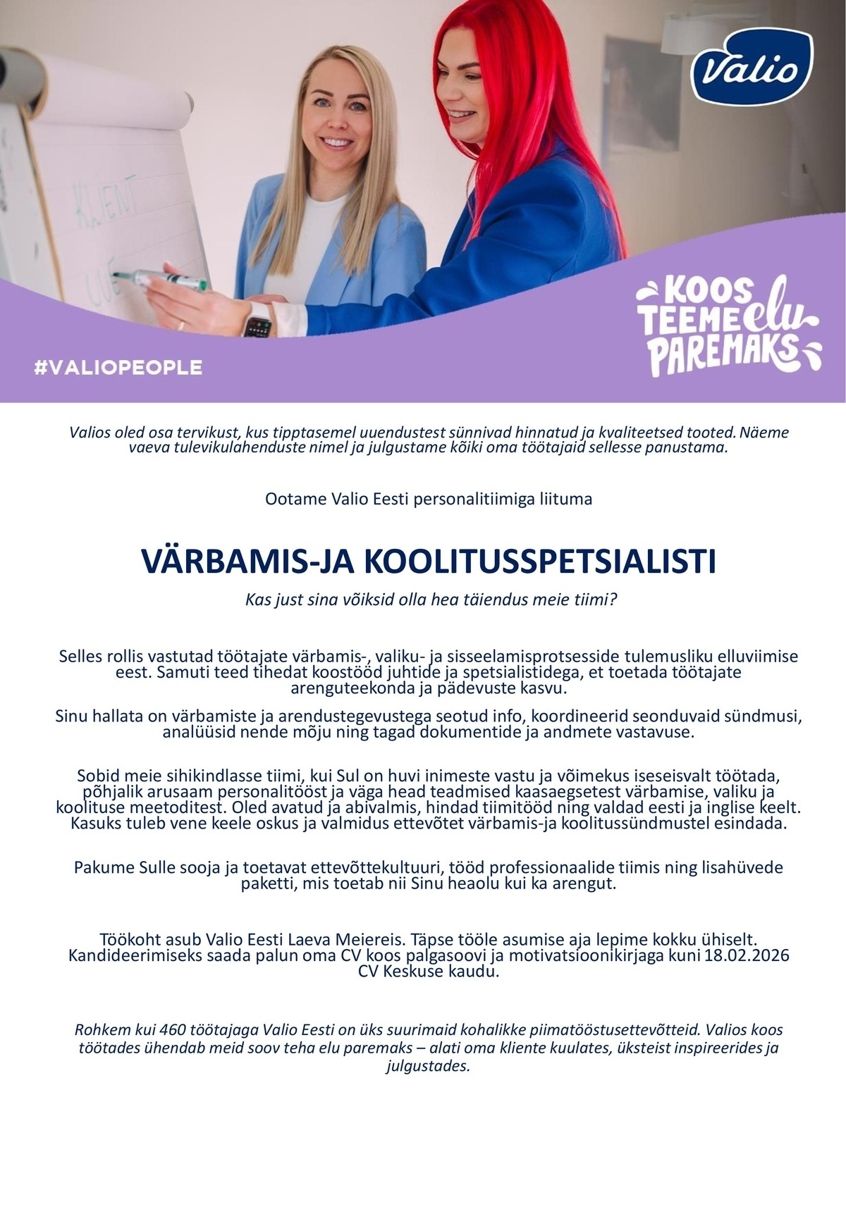 Valio Eesti AS Värbamis- ja koolitusspetsialist