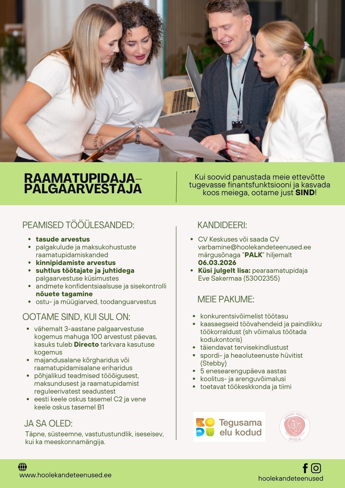 HOOLEKANDETEENUSED AS Raamatupidaja-palgaarvestaja