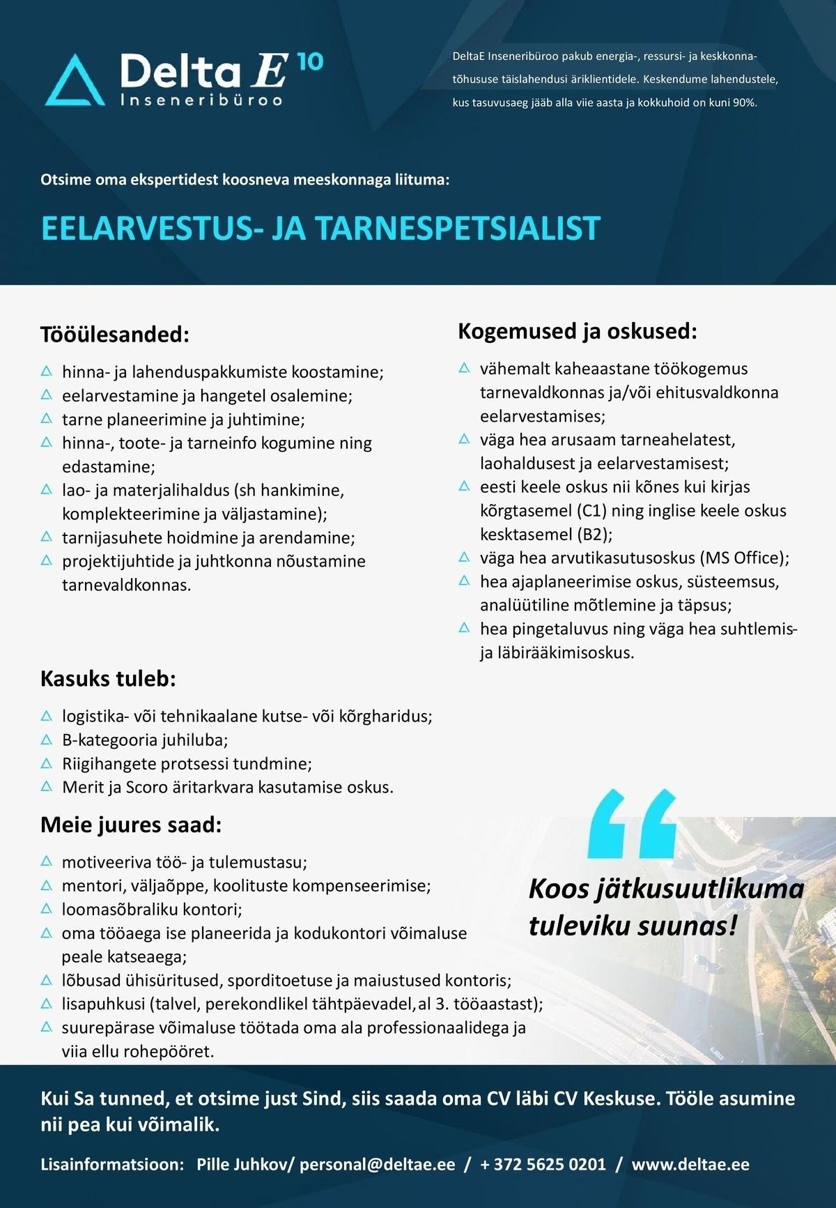 DeltaE Insenerid OÜ Eelarvestus- ja tarnespetsialist