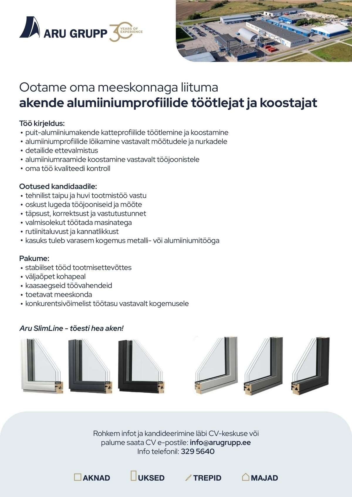 Aru Grupp AS Akende alumiiniumprofiilide töötleja ja koostaja