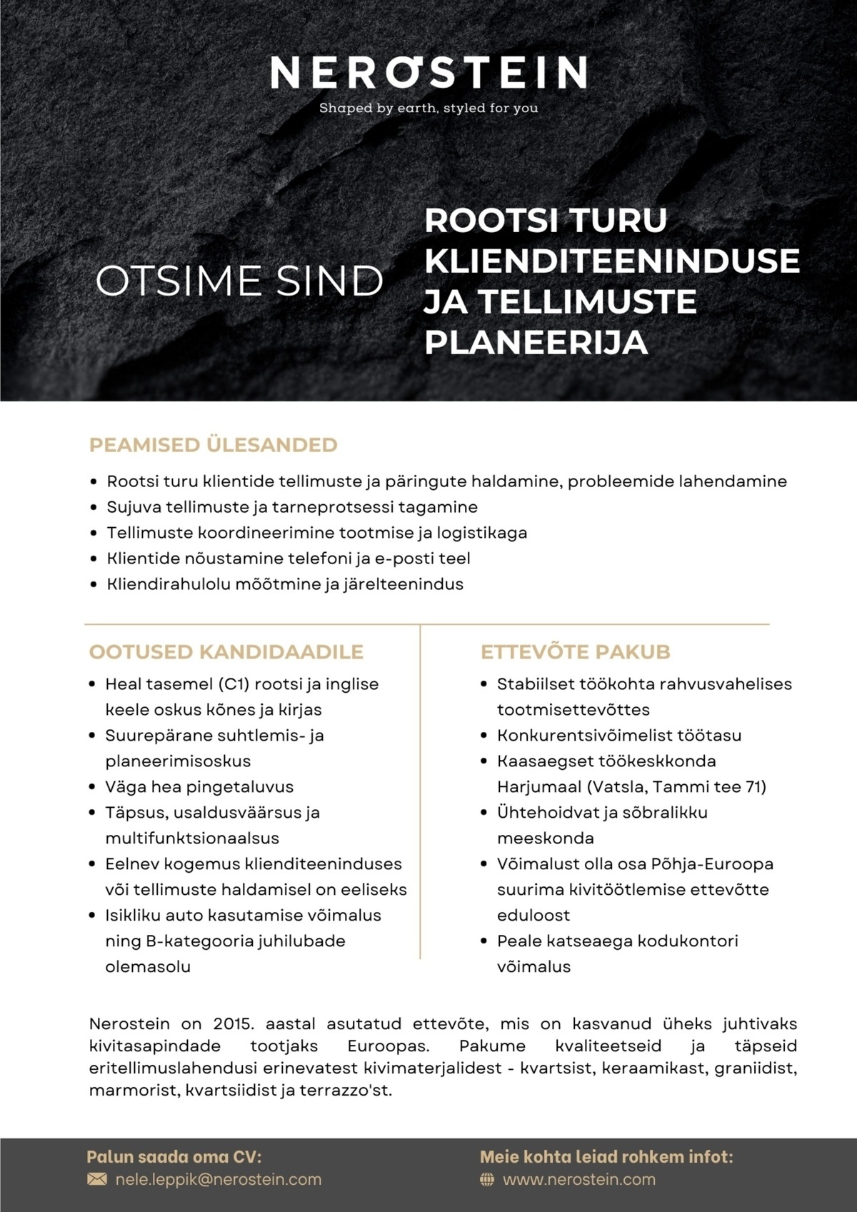 NEROSTEIN OÜ Klienditeenindaja