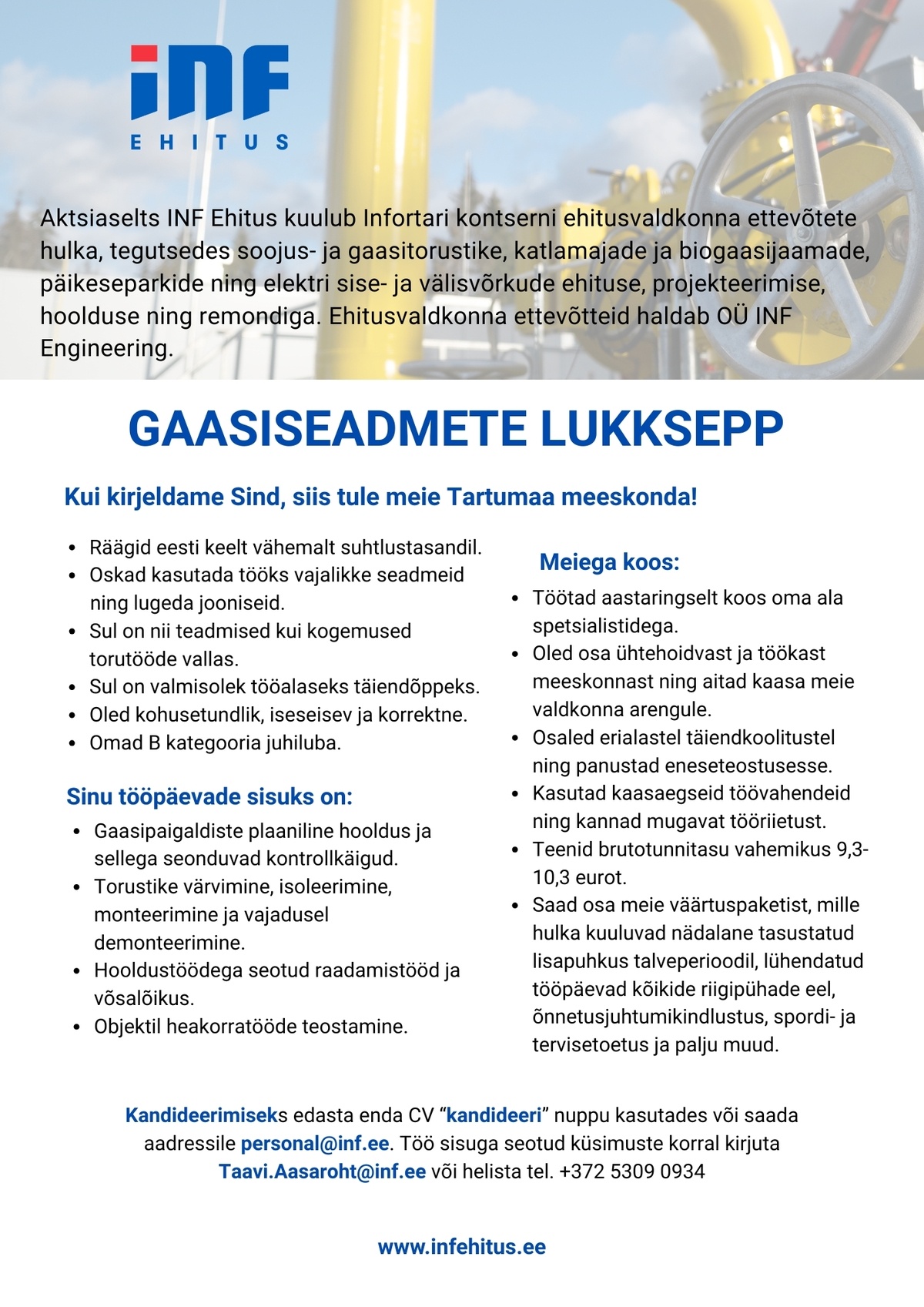 AS INF Ehitus Gaasiseadmete lukksepp