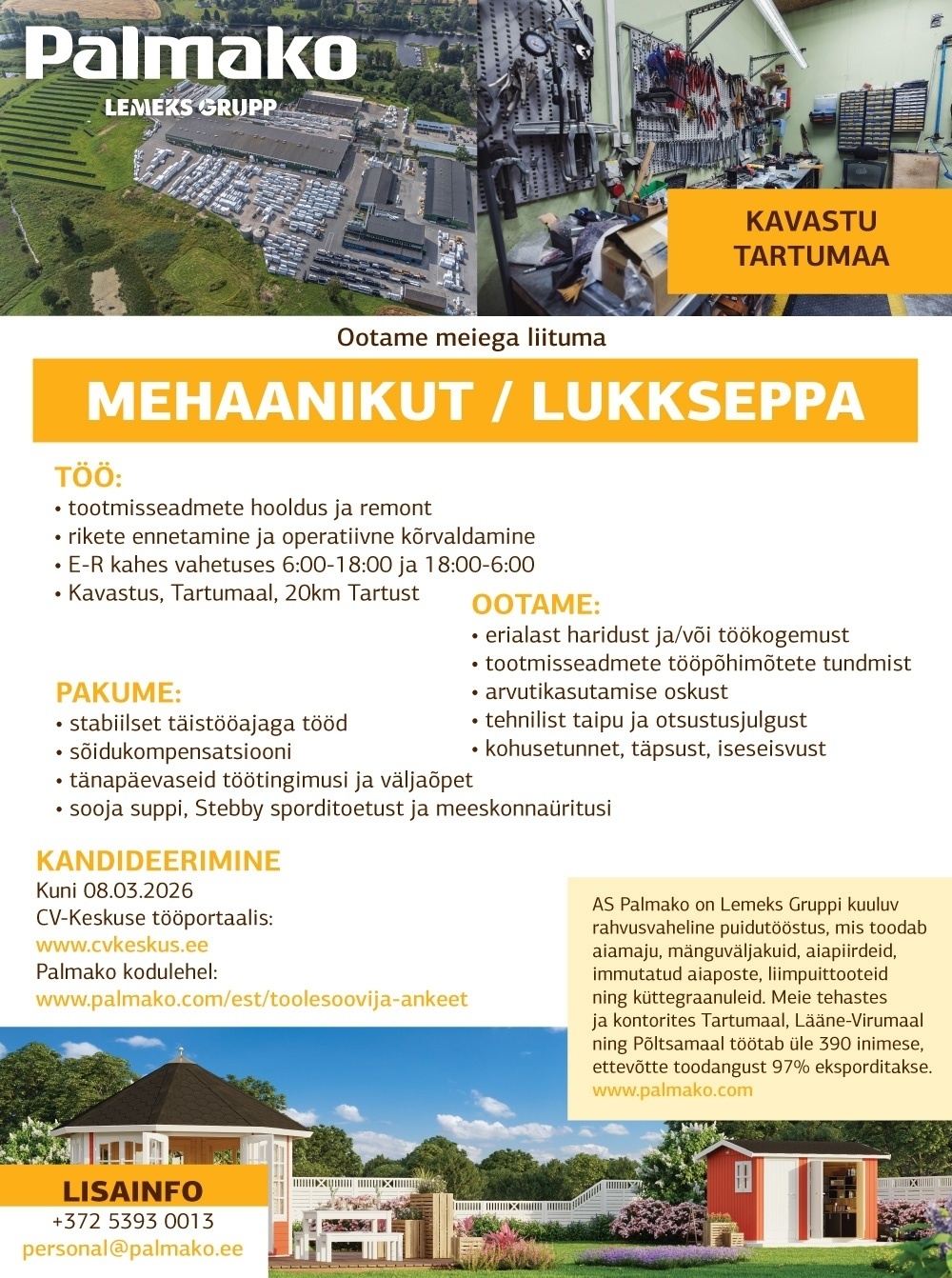 Palmako AS Mehaanik/lukksepp