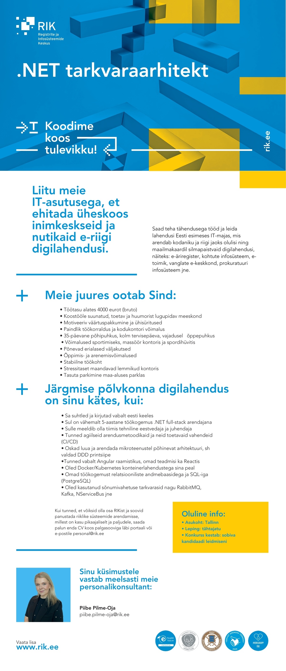 Registrite ja Infosüsteemide Keskus .NET TARKVARAARHITEKT