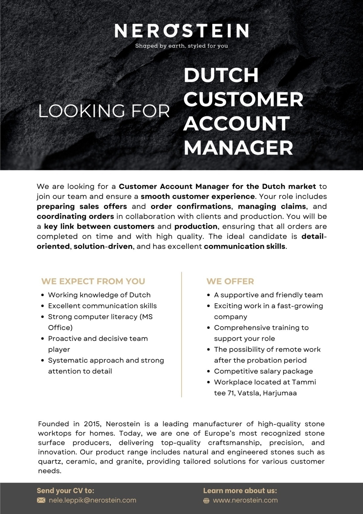 NEROSTEIN OÜ Hollandi turu kliendihaldur